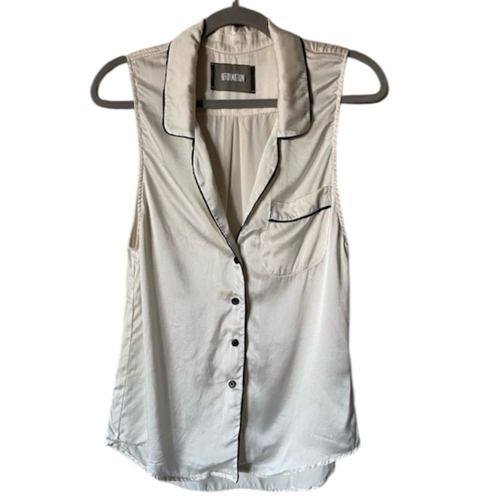 Reformation White Top Button Down Shirt Silky Size XS